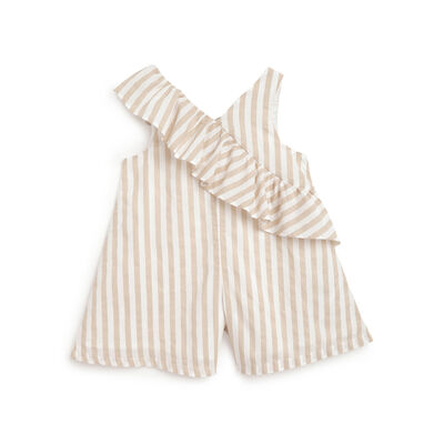 Girls Natural Striped Short Dungaree